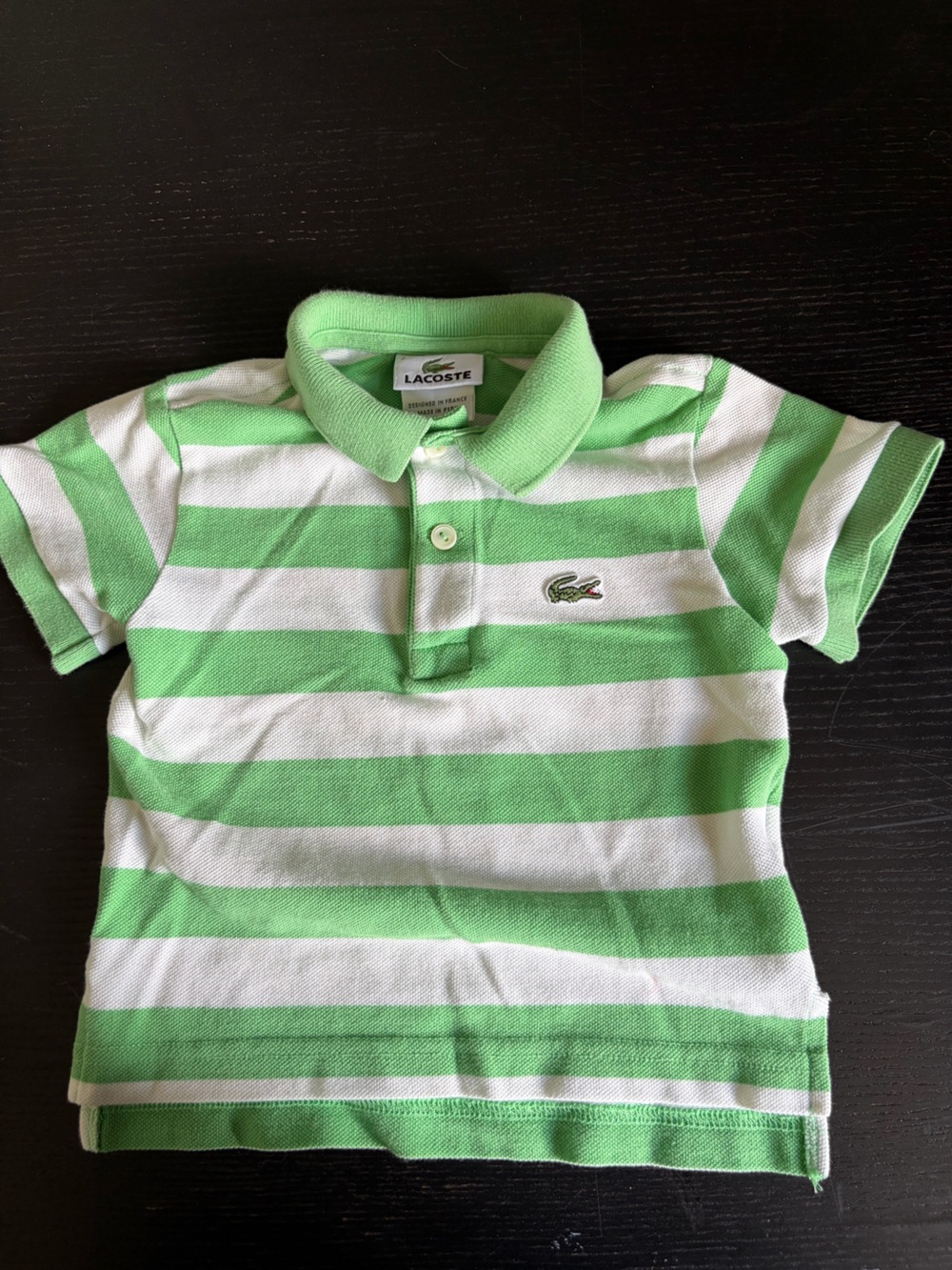 Lacoste Kids Green & White Striped Polo